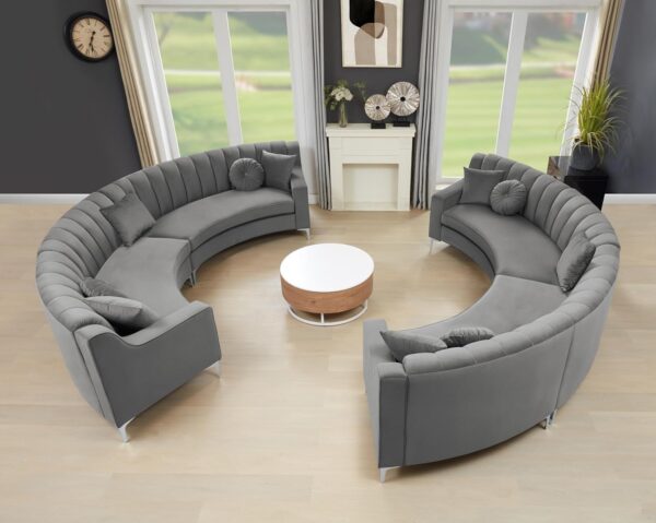 Legend Vansen L-Shaped Oversized Curved Velvet Sectional Sofa – 141.34” Semicircle Couch for Living Room, Office, or Apartment (1-Piece, Grey)