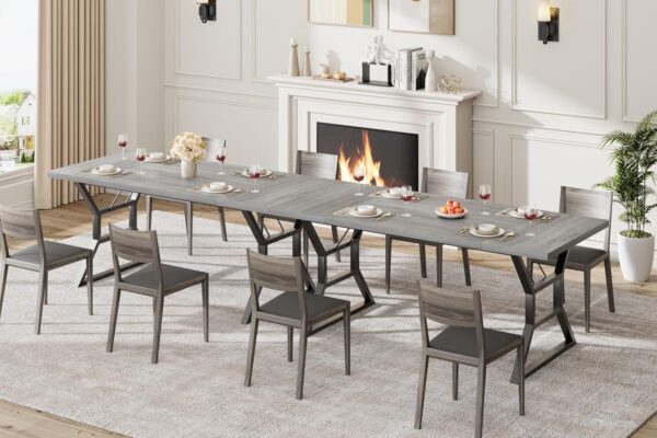 GarveeHome 70.9" Large Farmhouse Dining Table for 6 – Rectangular Wooden Kitchen Table with Sturdy Metal Legs – Rustic Dining Room Table for Big Families (Brown)