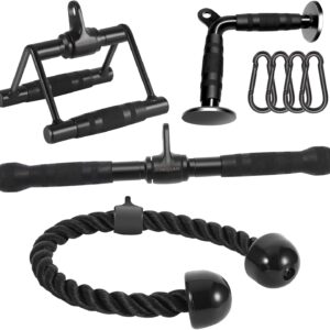 Home Gym Cable Attachments – Heavy-Duty Steel LAT Pulldown Bar, Straight Bar, Tricep Rope, and Double D Handle – Weight Machine Accessories for Strength Training