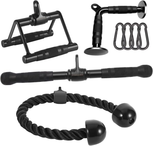 Home Gym Cable Attachments – Heavy-Duty Steel LAT Pulldown Bar, Straight Bar, Tricep Rope, and Double D Handle – Weight Machine Accessories for Strength Training